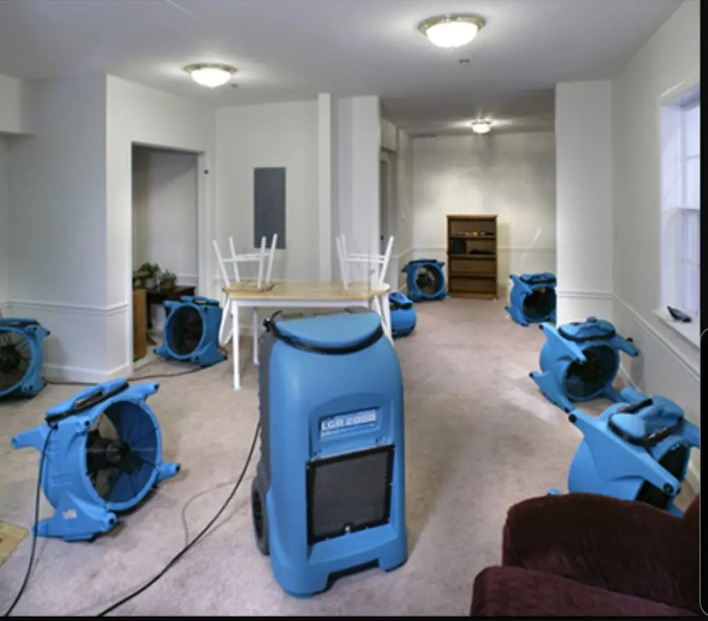Air movers and dehumidifier setup for Water Extraction & Removal in Saco
