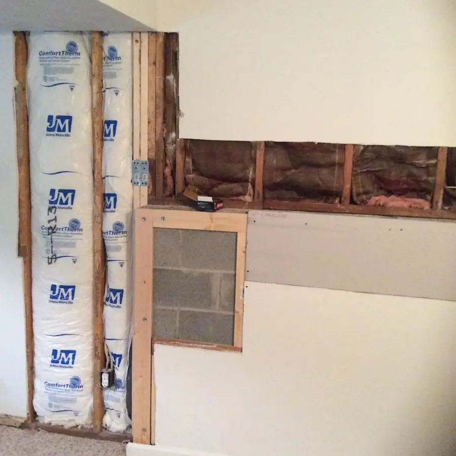 Wall insulation replacement during Basement Flood Cleanup in Saco